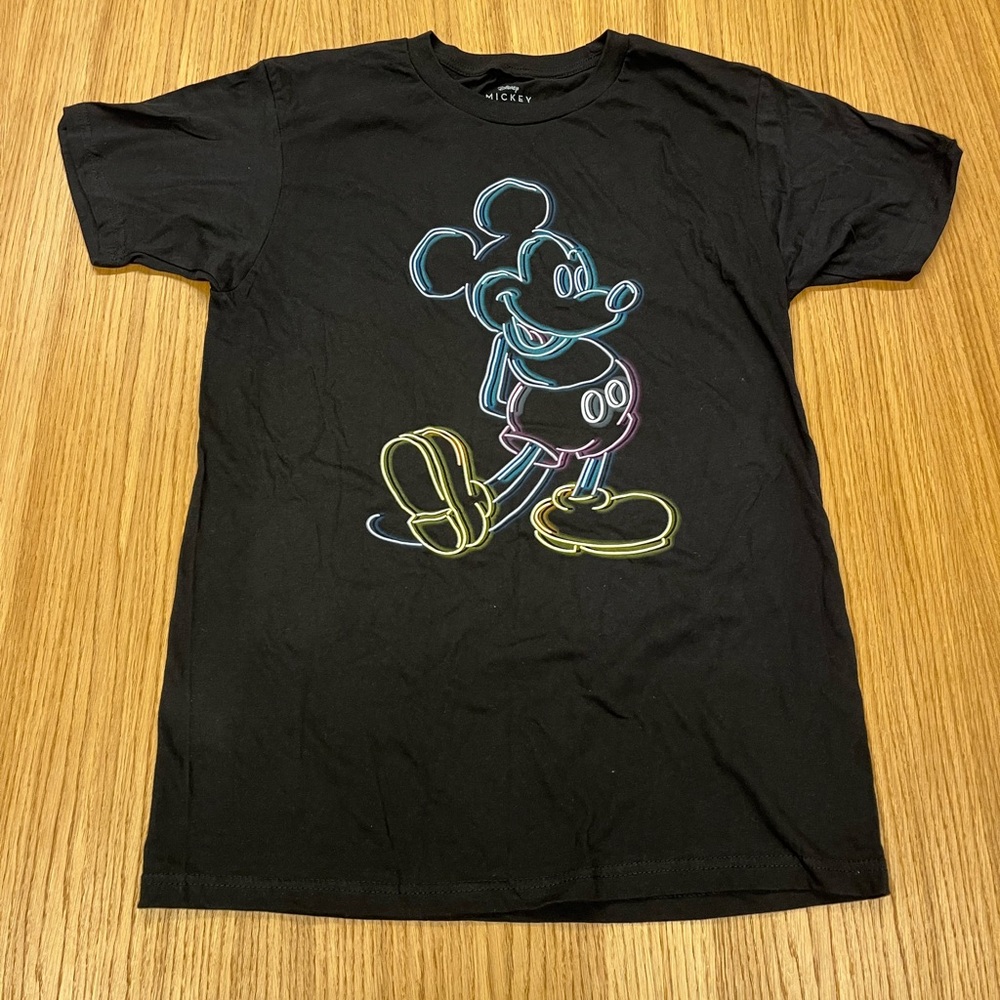 Disney Mickey Mouse Shirt Adult Size Medium Black Neon Mickey Mouse Design